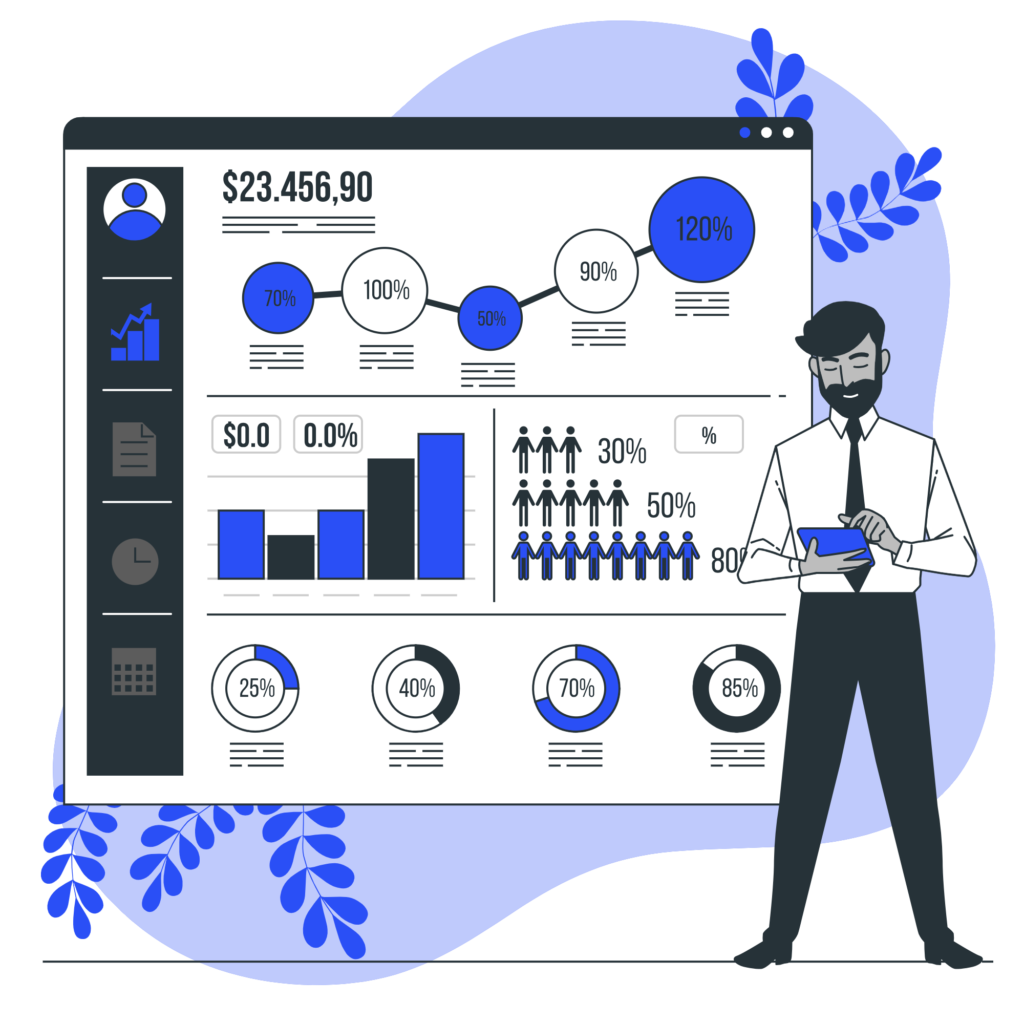 Ilustración de Business Intelligence y análisis de datos