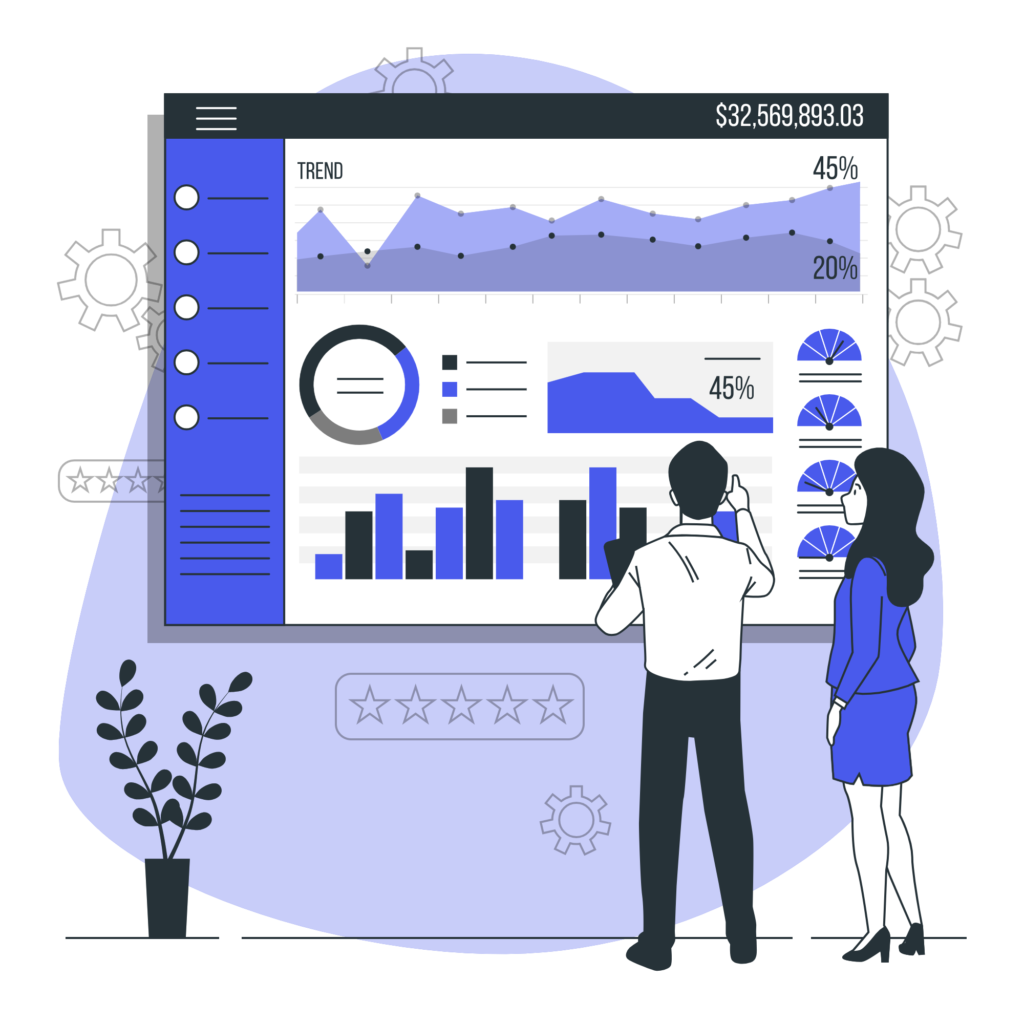 Ilustración de Business Intelligence y análisis de datos
